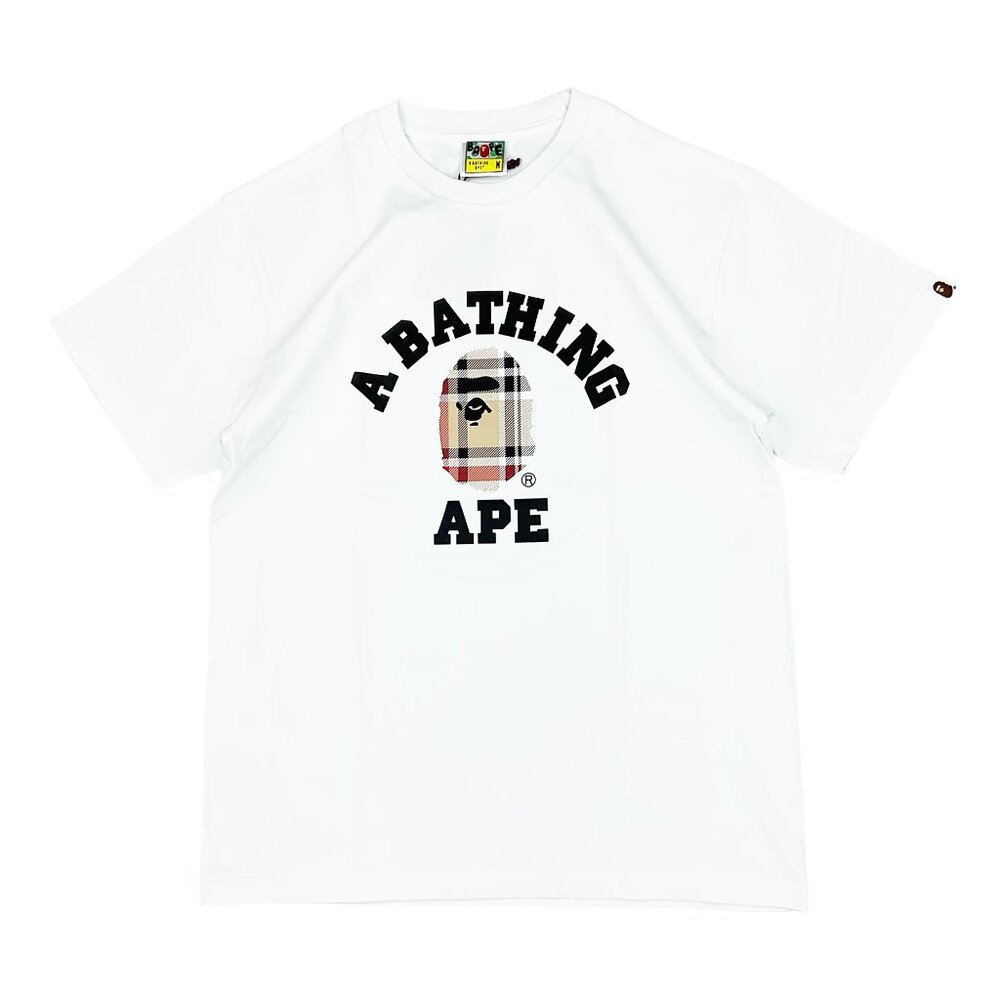 BAPE Check College T-Shirt White Multi Beige | A Bathing Ape